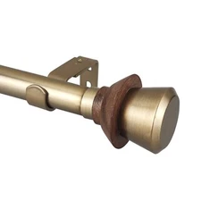 Midcentury Modern Style Single Curtain Rod Set With Round Wood Look Finial72144 