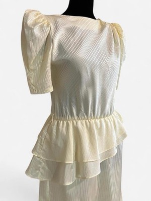 Charlee Allison youth 7-8 Ivory Satin Ruffle Puff Sleeve Sheath Midi Dress