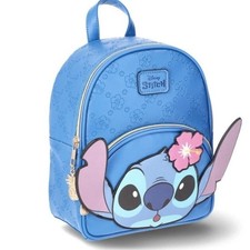Disney Stitch Blue Hibiscus Floral Embossed Mini Backpack 3D Ears Faux Leather