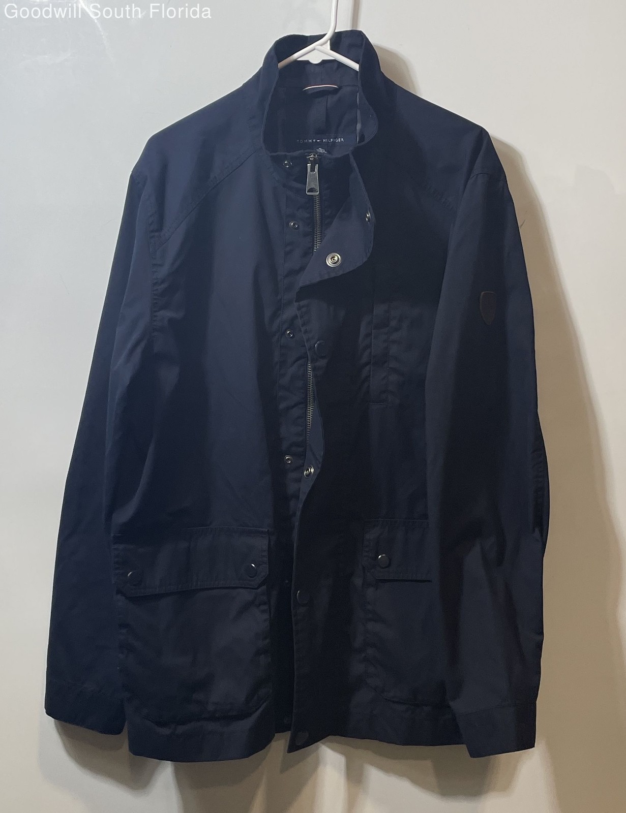 Tommy Hilfiger Mens Blue Lightweight Full-Zip Windbreaker Jacket Size XL
