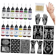 Temporary Tattoo Kit Colors Tattoo Ink with 75 Tattoo Stencils DIY 14 Bottles