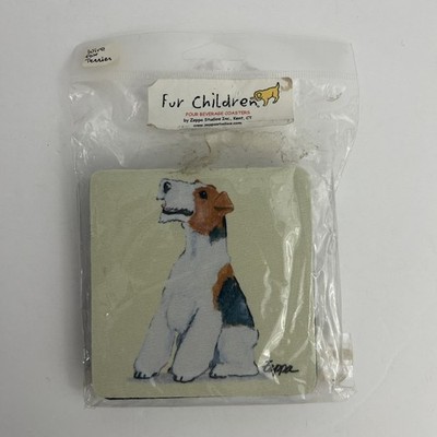 New in package Fur Children wire fox terrier set of 4 beverage coasters