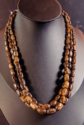 Jay King DTR Sterling Silver Three-Strand Bronzite Beaded Necklace 16''-18'' Adj.