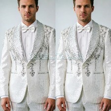 Beads Rhinestones Diamond Men Suits Tuxedo Wedding Formal Prom Blazers Slim Fit