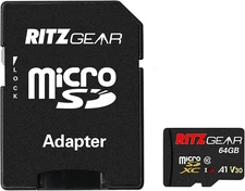Ritz Gear 64GB Micro SD Card + Adapter, microSDXC Full HD & 4K UHD, UHS-I, U3