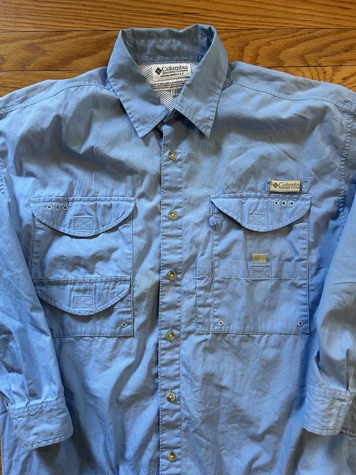Мужская рубашка Columbia средний размер PFG с длинным рукавом светло-голубая вентилируемая на пуговицах - Изображение 2 из 4