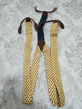 Vintage POLO RALPH  Paisley Silk Suspenders Braces Brass Leather NWOT