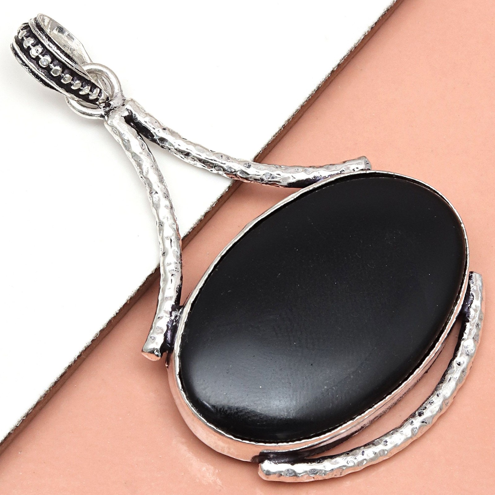 Black Onyx Gemstone Handmade Women's Unisex Silver Jewelry Pendant 2.5