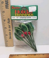 LACQUER Holly Leaves Vintage 10 Pcs Lot Set Christmas Craft TRIM Package Picks