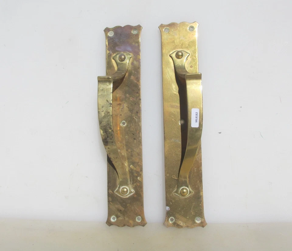 Antique Brass Door Handles Shop Pulls Pub Old Art Nouveau Vintage 12" - Image 2 of 4