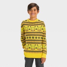 Boys' Pokemon Pikachu Holiday Fair Isle Pullover Sweater - Yellow Size Small 6/7