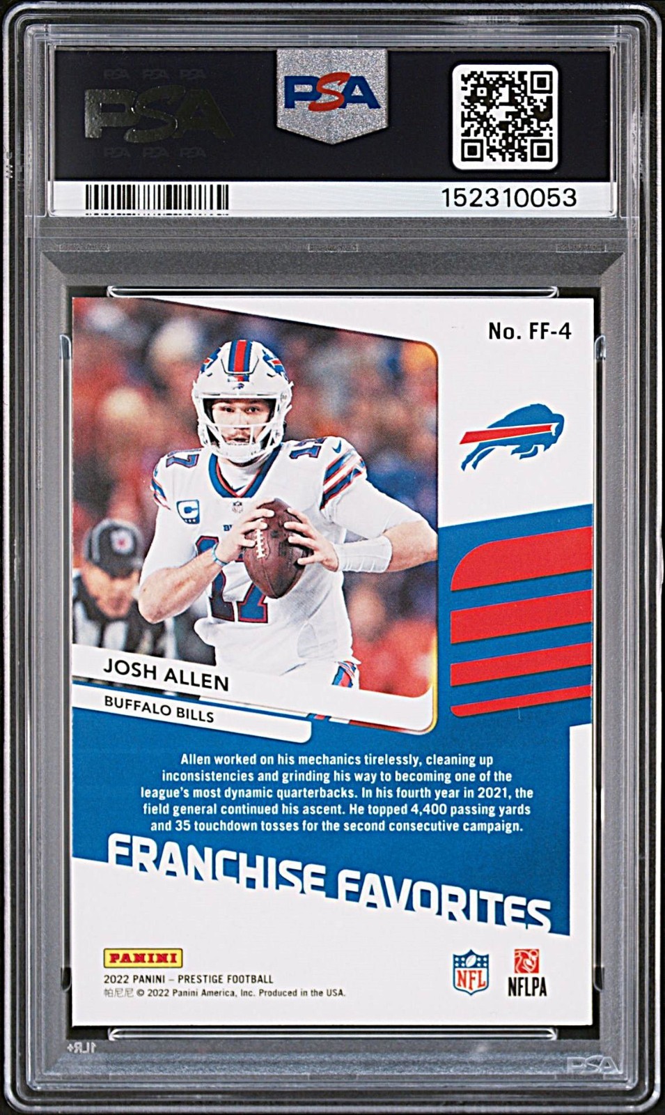 2022 Panini Prestige Josh Allen FRANCHISE FAVORITES Insert Card #FF-4!  PSA 10! view 2