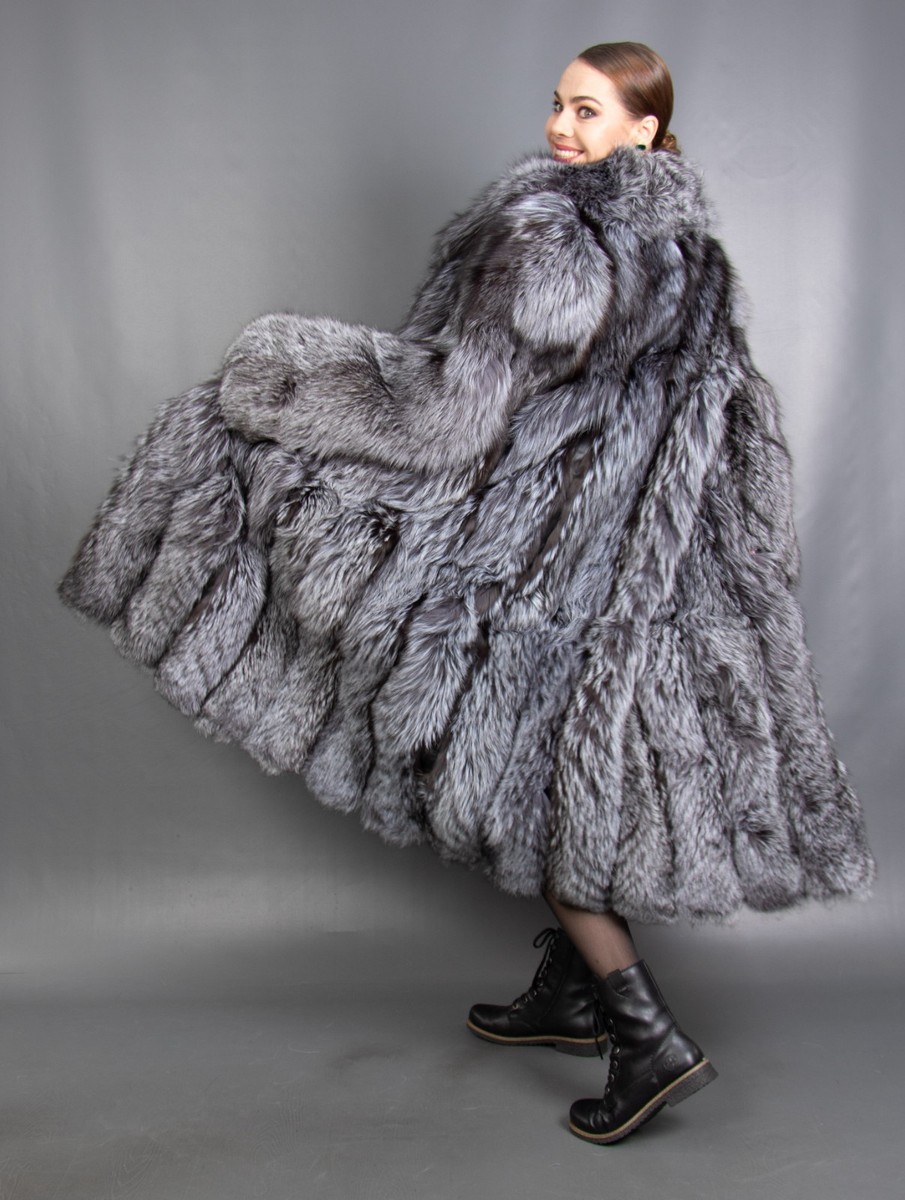 8966 NEW AMAZING REAL SILVER FOX COAT LUXURY FUR EXTRA LONG
