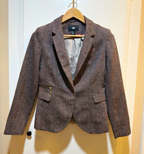 H M Gray Herringbone Double-Breasted Lined Notch Lapel Blazer Women's 10