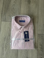 Men’s Long Sleeve Pink & White Striped Cotton Shirt. Size Large