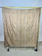 Antique Edwardian Brown Silk Jacquard Large Shawl with Fringe  Floral Design