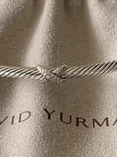 DAVID YURMAN X DIAMOND & STERLING SILVER CABLE CUFF BRACELET 7” W/POUCH & CLOTH