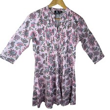 Madison Mathews Size Small Cotton 3/4 Sleeve Floral Pink Dress Cottagecore