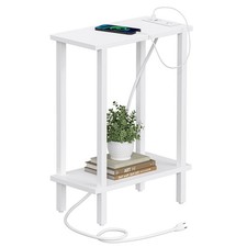 Small End Table with Charging Station, Narrow Side Table with USB Ports and O...