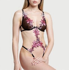 Victoria Secret Lingerie Teddy One Piece Bodysuit Applique Floral Size Small