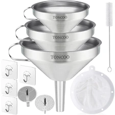 3 Pack Stainless Steel Funnels for Kitchen Use, Food Grade Cooking Funnel with 3
