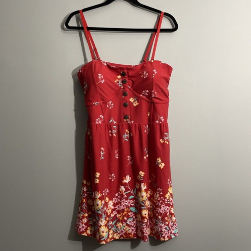 No Boundaries Red Floral Babydoll Dress XL Smocked Back Removable Straps