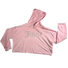 Juicy Couture Velour Loungewear Hoodie XL Pink Rhinestone Logo Y2K Glam