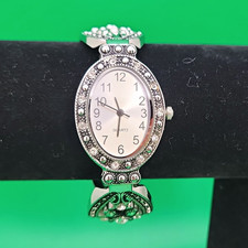 Women's Silvertone Oval Quartz Bracelet Watch White Dial