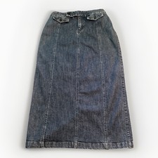 Y2K Long Panel Blue Jean Skirt Eddie Bauer A Line Flap Pockets Stretch 8
