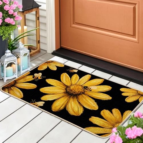 Yellow Sunflower bee Welcome Spring Doormat, Home Summer Decor Low-Profile - Picture 4 of 6