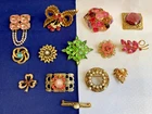 Vtg Brooch Lot Pearl Faux Gemstones Rhinestone Scatter Pins Costume Jewelry