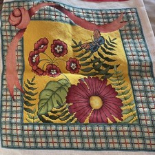 Needlepoint Handpainted Floral And Plaid Canvas Partially Completed 18  