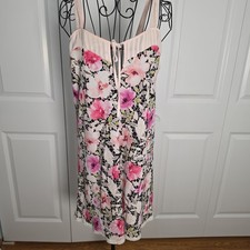 Oscar de la Renta Pink Label Floral Slip Dress Nightgown Lace Trim Lingerie M
