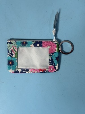 Vera Bradley Zip ID Case In Far Out Floral Pattern Key Chain Wallet