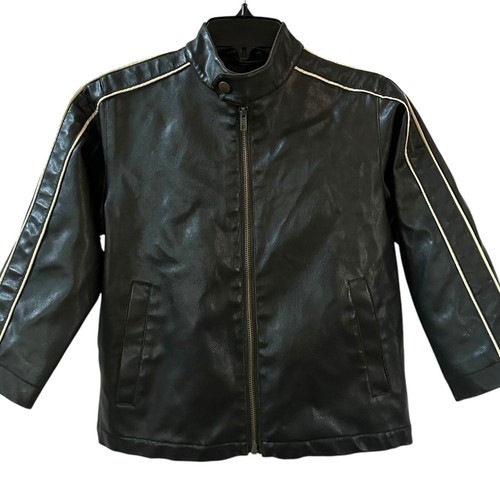 Whispering Smith Faux Leather Jacket Boys Size 5 Medium Quilted Lining Biker - Picture 2 of 8