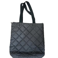Quilted Tote Bag Lightweight Padded Zipper Closure Black Everyday Carryall