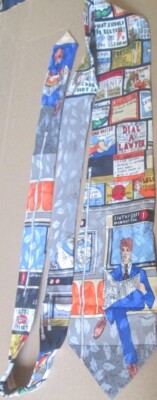 Vtg 1992 Nicole Miller silk Man on Subway reading Newspaper or is he? Neck TIE