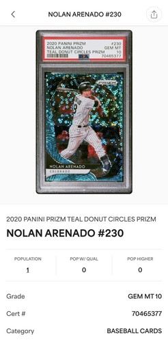 PSA 10 GEM MINT 2020 Panini Prizm Teal Donut Circles #/15 Nolan Arenado POP = 1! - Bild 3 von 3