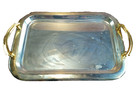 Stainless Steel Serving Tray W/ Golden Handles 16" X 11.5"