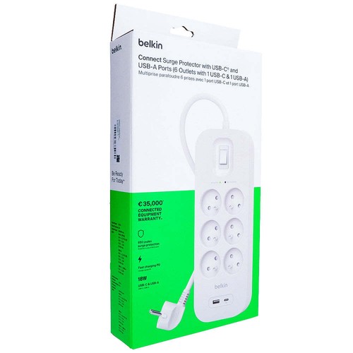 Zabezpieczenie przeciwprzepięciowe Listwa zasilająca Belkin 6x AC EU/1x USB-C PD/1x USB-A biała - Zdjęcie 7 z 7