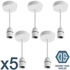 5x 6" Pendant Holder Ceiling Rose & Light Bulb B22 Metal Holder White Plastic