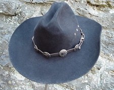 WESTERN HAT BAND BLACK LEATHER 10 Antiqued Conchos