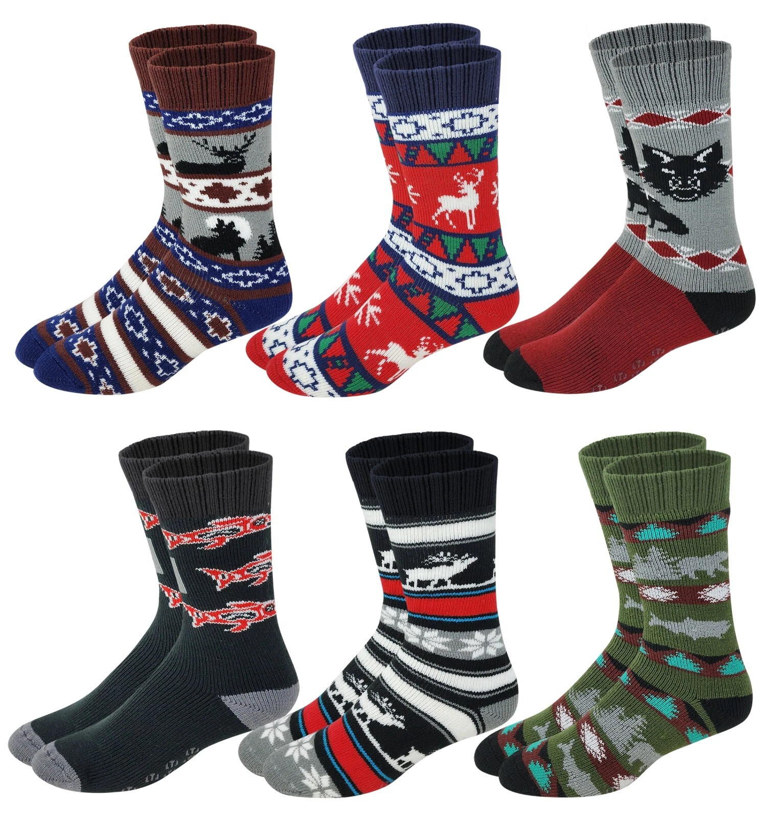 6 Pairs Pack Non-Skid Thermal Heated Brushed Lodge Socks for Men Women