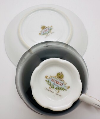 VINTAGE OCCUPIED JAPAN RED CUP & SAUCER HAND PAINTED LILY