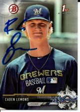 Caden Lemons Milwaukee Brewers 2017 Bowman Draft Rookie Signed Card