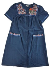 NEW Go Softly Small S Patio Dress Denim Embroidered Floral