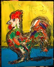 CUTE ROOSTER by Mark Kazav  Abstract Modern CANVAS Original  Painting  4erthth