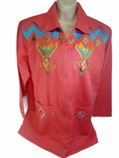 I.B. Diffusion Coral Pink Aztec Southwest Embroidered Full Zip Jacket Blazer S 6