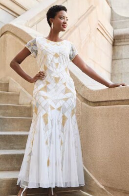 slim fit dress slacks Ashro Silver Shamelle Beaded Maxi Dress – StlouisOverstock.com