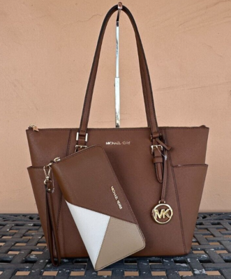 MICHAEL KORS CHARLOTTE LARGE TOTE BAG LUGGAGE + COLOR-BLOCK WALLET